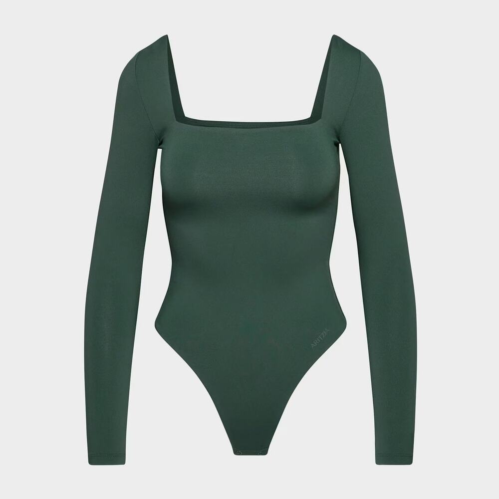 [Aritzia] Scarab Green Original Contour Square Neck Long Sleeve Bodysuit Sz 2XL